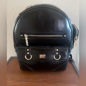 NWT Steve Madden Patent Black Mini Backpack with Gold Accents